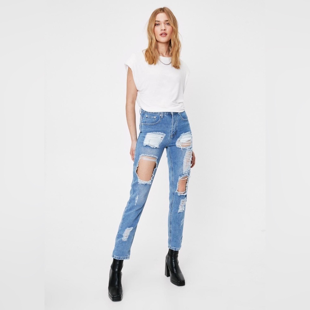 Nasty Gal Distressed High Waisted Mom Jeans